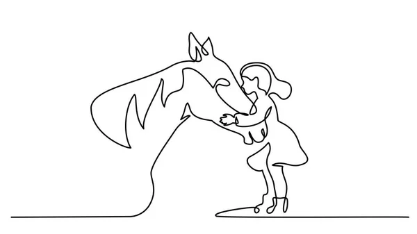 Un dibujo de línea. Logo Cabezas de caballo y mujer — Vector de stock