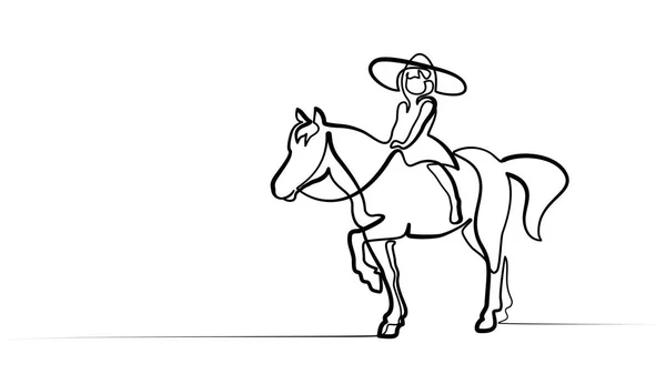 Egy vonalas rajz. Kis lány lovaglás a ló — Stock Vector