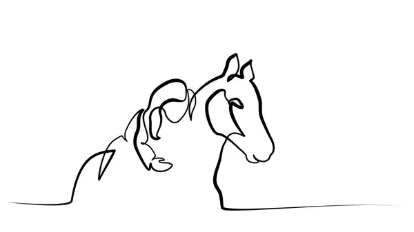 Uma linha de desenho. Menina deitado um cavalo —  Vetores de Stock