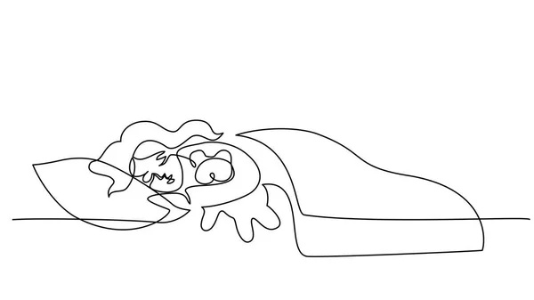 睡眠小女孩与熊矢量插图 — 图库矢量图片