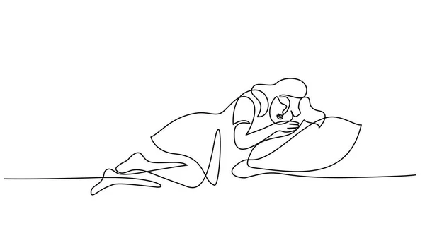 Schlafend ein kleines Mädchen. Vektorlinien-Illustration — Stockvektor