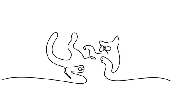 Un dibujo de línea. Gato jugando en espalda — Vector de stock