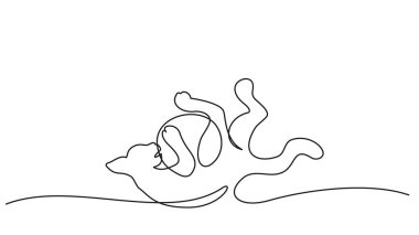 Bir top ile oynayan kedi bir çizgi çizim