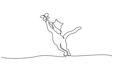 Cat reaching up to catch butterfly line drawing