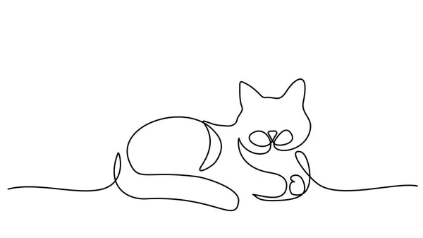 Dibujo continuo de una línea. Cat está sentado. — Vector de stock