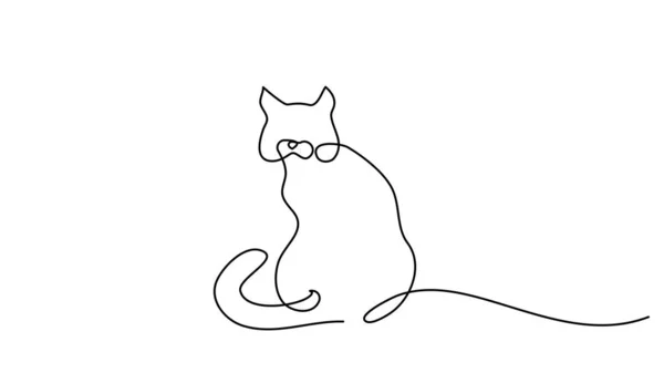 Un dibujo de línea. Gato sentado con cola rizada — Archivo Imágenes Vectoriales