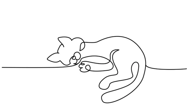 Un dibujo de línea. Gato sentado con cola rizada — Vector de stock