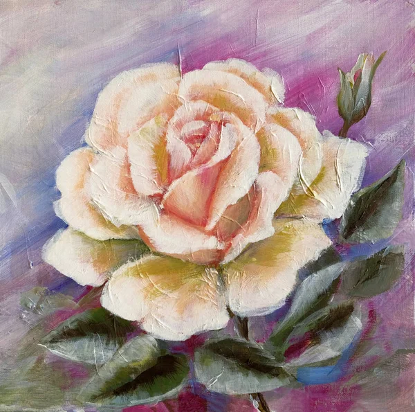 White rose alone, oil painting on canvas