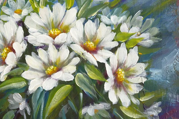 Wild meadow flowers daisies bouquet oil painting — Stock Photo, Image