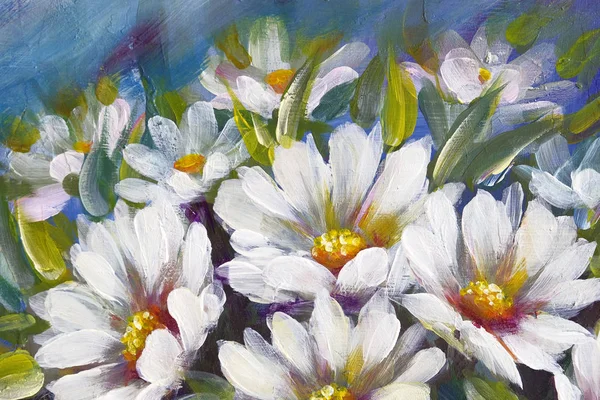 Vild äng blommor prästkragar bukett oljemålning — Stockfoto