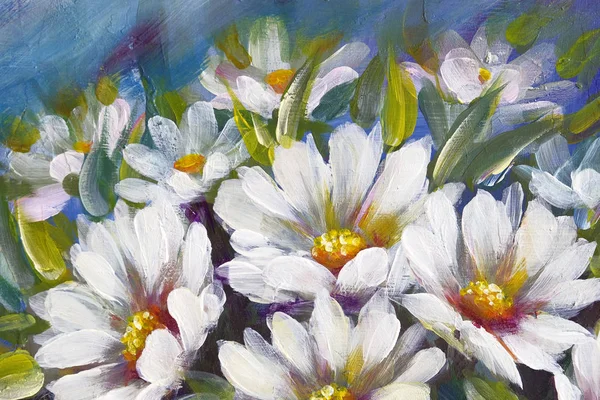 Fiori di prato selvatico margherite bouquet pittura ad olio — Foto Stock