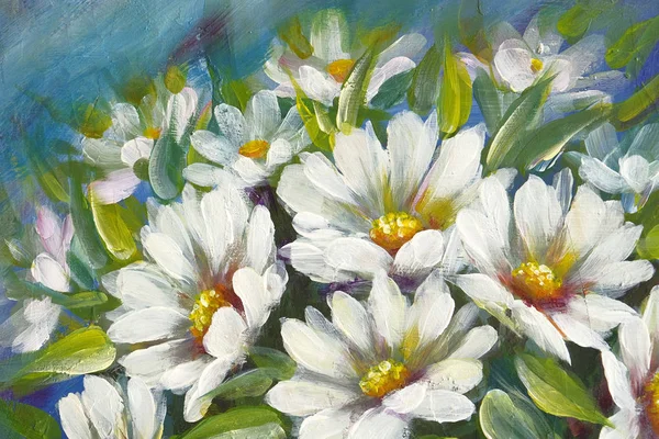 Fiori di prato selvatico margherite bouquet pittura ad olio — Foto Stock