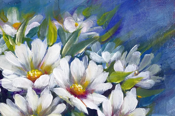 Fiori di prato selvatico margherite bouquet pittura ad olio — Foto Stock