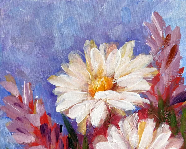 Wild meadow flower daisy bouquet oil painting — Stock Photo, Image