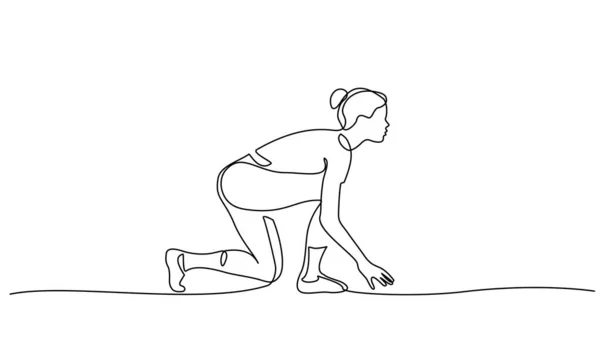 Kvinna sittande i startposition en linje rita — Stock vektor