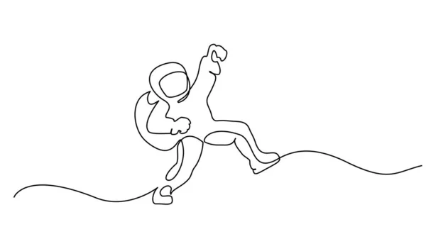 Astronauta logotipo uma linha contínua desenho Vector —  Vetores de Stock