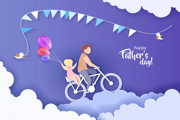 Young man with his daughter riding bicycle. — Stock Vector