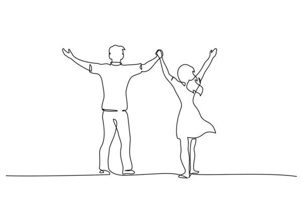 Casal feliz de mãos dadas juntas Um desenho de linha — Vetor de Stock