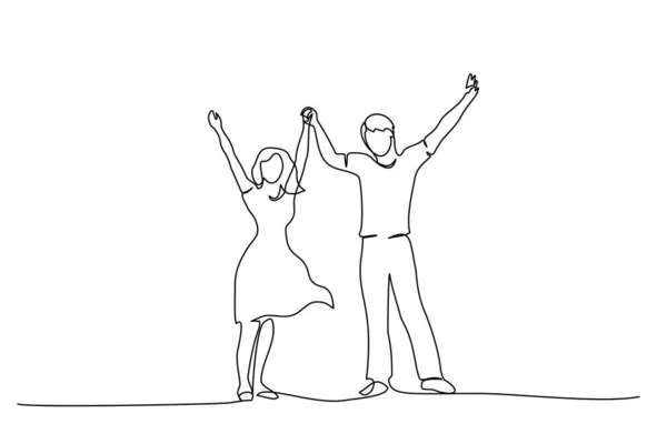 Casal feliz de mãos dadas juntas Um desenho de linha — Vetor de Stock