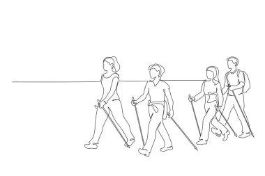 Bir grup insan bastonla yürüyor. Kuzey yürüyüşü