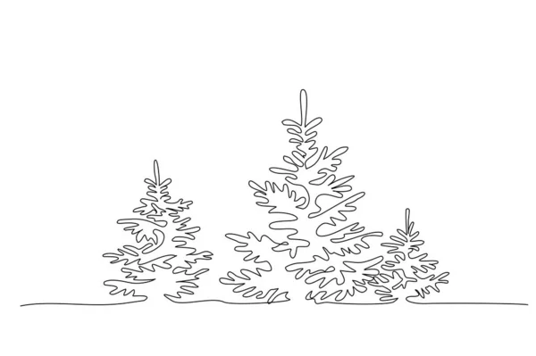 Abeto de pino en un bosque. Dibujo continuo de una línea — Vector de stock