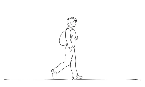 Sırt çantalı bir adam sokakta yürüyor. Çantalı öğrenci koleji — Stok Vektör
