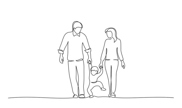 Familia cogida de la mano con silueta de diseño de niño pequeño — Vector de stock