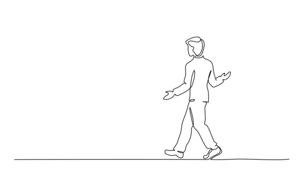 Un joven caminando sorprendido. Dibujo de una línea — Vector de stock