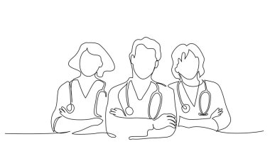 Bir grup doktor terapist. Tıp insanlarının minimalist tasarımı
