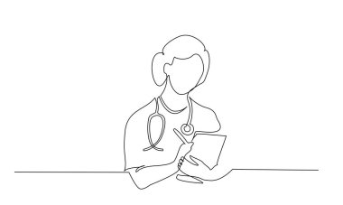 Doktor kadın doktor üniformalı ve steteskoplu.