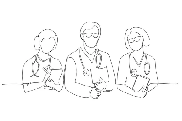 Equipo de grupo de médicos terapeuta. Diseño minimalista de personas médicas — Vector de stock