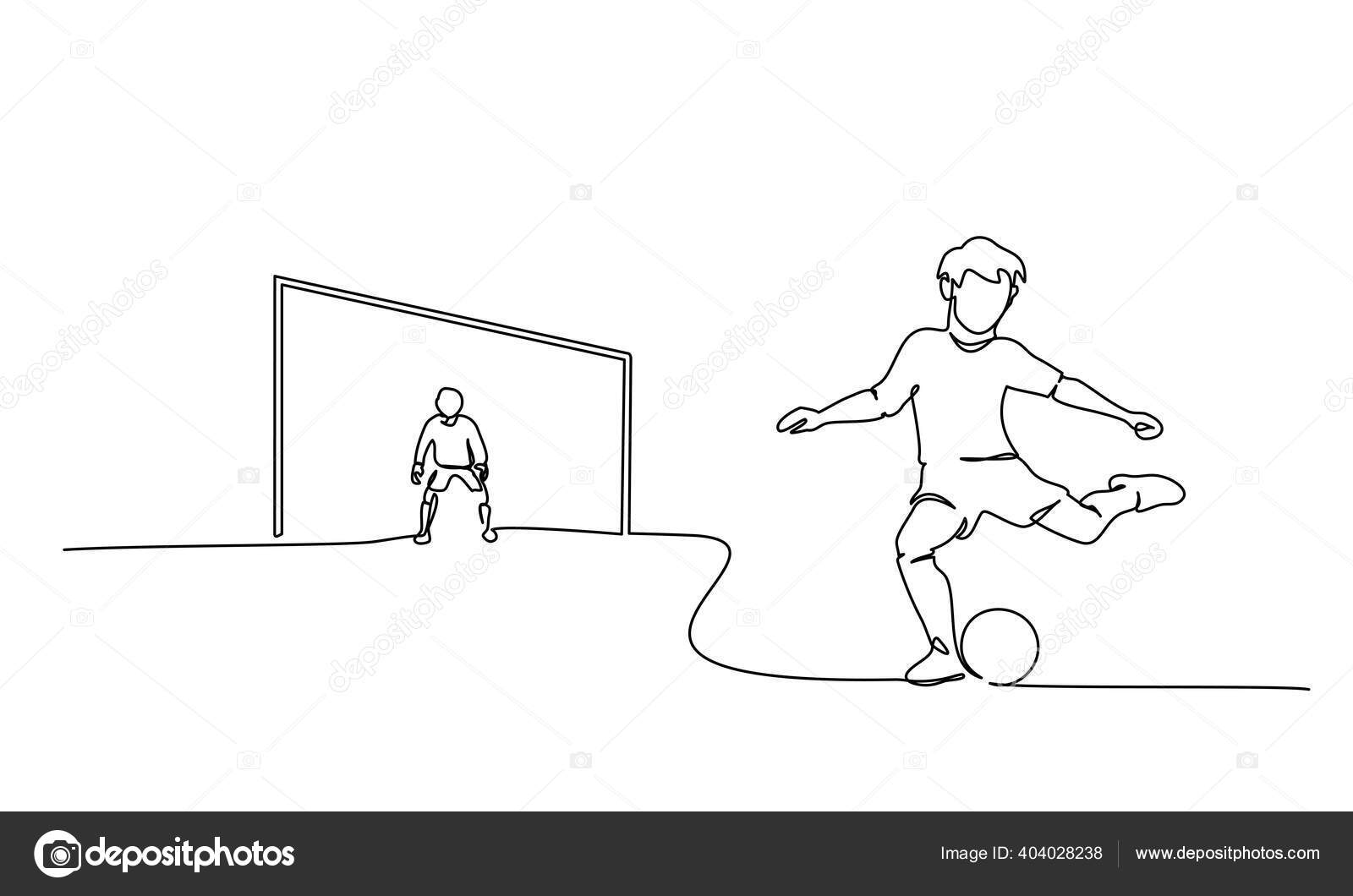 Desenho de menino jogando futebol no fundo branco