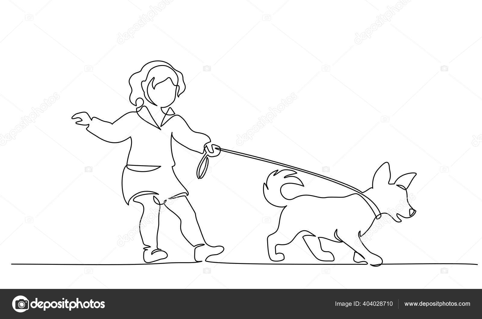 連続1行描画 小さなかわいい女の子の犬のひもで 歩いてください 白のベクトルイラスト黒 ストックベクター C Valenty 連続1行描画 小さなかわいい女の子の犬のひもで 歩いてください 白のベクトルイラスト黒 ストックベクター C Valenty