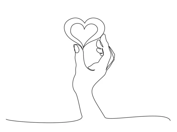 Mano Sosteniendo Corazón Estilo Continuo Dibujo Una Línea Arte Esbozo — Vector de stock