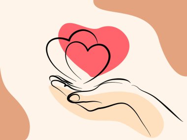 El ele tutuşan kalp işareti. Çizgi çizim biçimi.