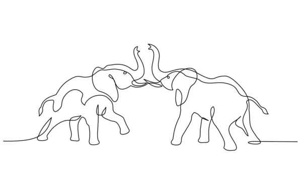 Deux éléphants qui se battent. Un dessin d'art de ligne — Image vectorielle