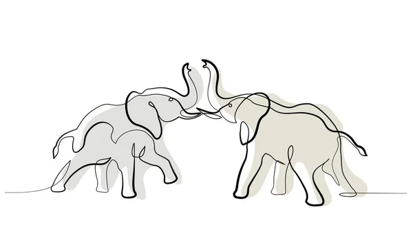 Dwa słonie walczą. Jeden wiersz rysunku sztuki — Wektor stockowy