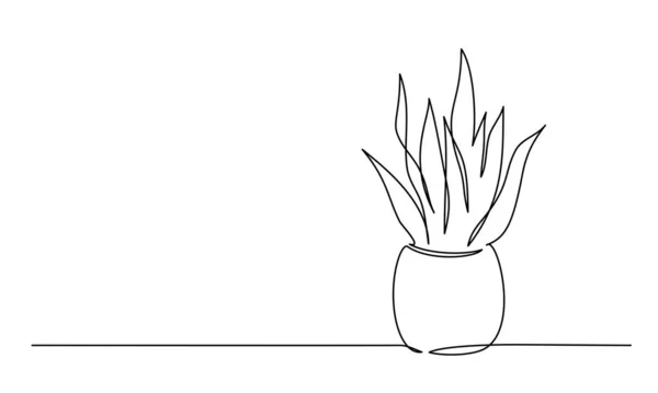 Rostlina v květináči. Kontinuální kresba jedné čáry — Stockový vektor