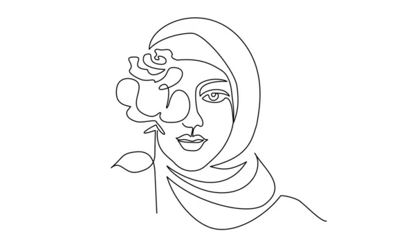 Jong gelukkig vrouw in hijab met bloemen op haar gezicht — Stockvector