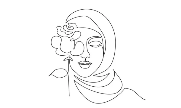 Jeune femme heureuse en hijab avec des fleurs sur le visage — Image vectorielle