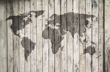 Dünya Haritası üzerinde eski ahşap duvar