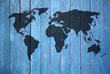 Dünya Haritası üzerinde eski ahşap duvar