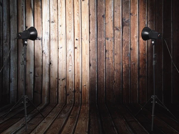 Studio Fotograficzne Starym Pokoju Drewniane Ściany — Zdjęcie stockowe