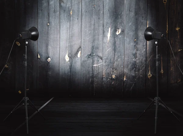 Studio Photo Dans Une Ancienne Chambre Avec Mur Bois — Photo