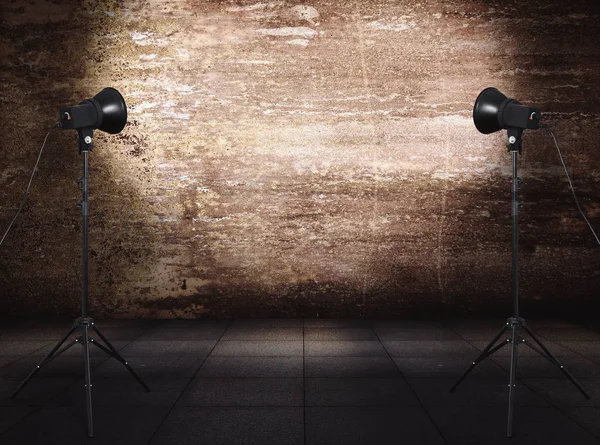 Fotostudio Oude Grunge Kamer Met Metalen Wand Stedelijke Achtergrond — Stockfoto