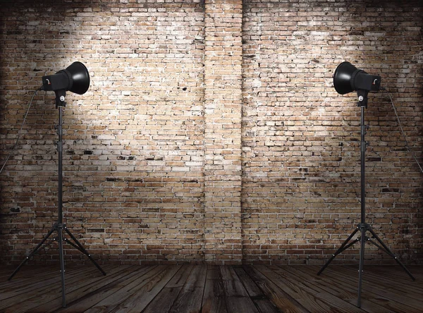 Studio Photo Dans Une Ancienne Chambre Avec Mur Briques — Photo