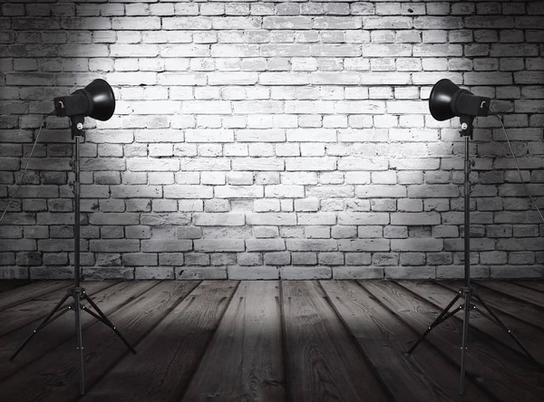 Studio Photo Dans Une Ancienne Chambre Avec Mur Briques — Photo