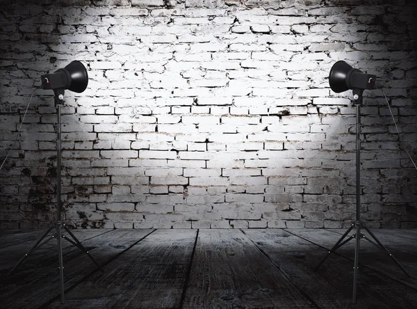 Studio Photo Dans Une Ancienne Chambre Avec Mur Briques — Photo