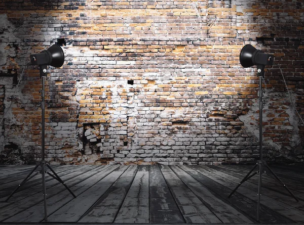 Studio Photo Dans Une Ancienne Chambre Avec Mur Briques — Photo