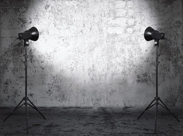 Studio Photo Dans Une Ancienne Salle Grunge Avec Mur Béton — Photo